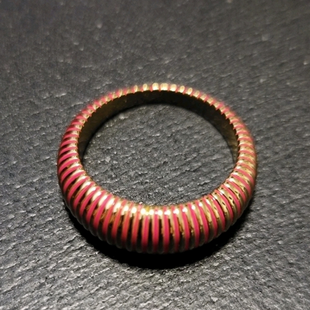 GORJANA 18k Gold Plated Catalina Enamel Ring Gold Pink Striped Boho- Size 9